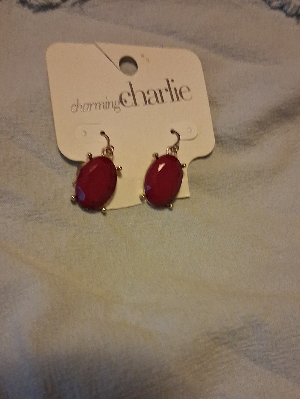 Charming Charlie Fuchsia Oval Drop Earrings with Gold-Tone Setting